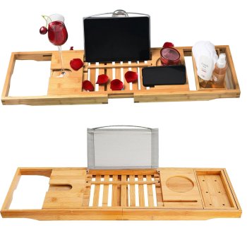 Раздвижная бамбуковая полка для ванной столик-органайзер