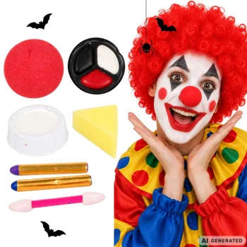 Klauna grima komplekts ar degunu Helovīnam un Cosplay