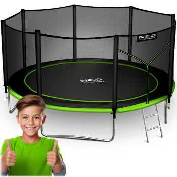 Neo-Sport NS-14Z231 dārza batuts ar ārējo tīklu un kāpnēm, 435 cm