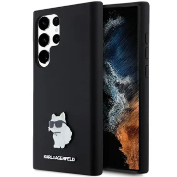 Karl Lagerfeld Samsung Galaxy S24 Ultra vāciņš Silicone Choupette Metal Pin, melns