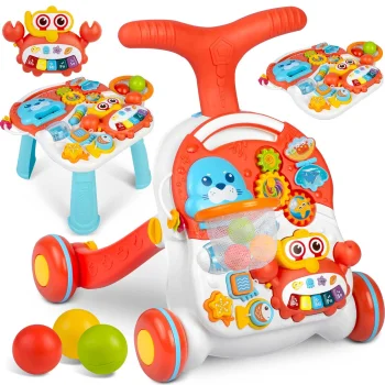 Ricokids 2in1 attīstošais galdiņš un stumjamā rotaļlieta RK-810, balts-sarkans