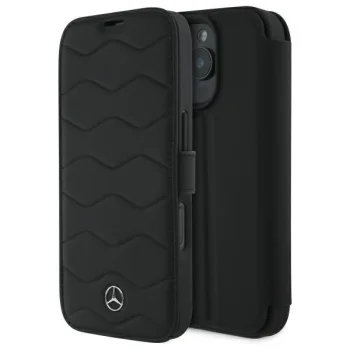 Чехол Mercedes для iPhone 16 Pro Max MB Waves Leather, черный