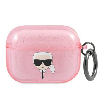 Чехол Karl Lagerfeld для AirPods Pro Karl's Head Glitter, розовый