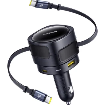 Baseus Enjoyment Max 90W auto lādētājs 2 x USB-C + USB-A + USB-C kabelis - Melns | Phone Car Charger