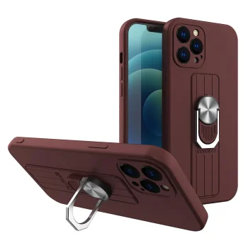 Silikona vāciņš ar gredzenu un statīvu Samsung Galaxy A72 4G, brūns