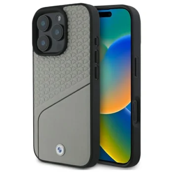BMW BMHMP16X23RDCLG iPhone 16 Pro Max 6,9" pelēks/pelēks cietais futrālis ar zīmi Leather Textured un Line...