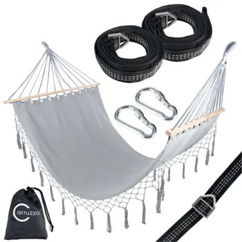 Dārza Mājas Vienvietīgs Šūpuļtīkls ar Koka Stieni un Stiprinājumu Komplektu, 200x100 cm | Garden Hammock with...