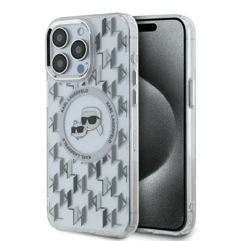 Чехол Karl Lagerfeld для iPhone 15 Pro IML Monogram Karl & Choupette MagSafe, прозрачный