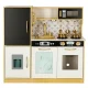 Bērnu koka virtuve ar ledusskapi un krīta tāfeli LULILO, Zelta | Kids Wooden Kitchen with Refrigerator