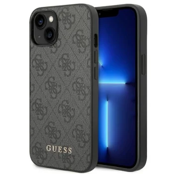 Apple iPhone 14 6.1'' Guess 4G Metal Gold Logo Case Cover, Grey