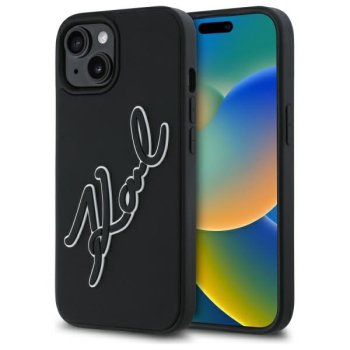 Karl Lagerfeld 3D Rubber Signature vāciņš iPhone 15 - Melns
