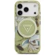 Чехол Guess IML Glitter Flowers Triangle MagSafe для iPhone 17 / 18 Pro, зеленый