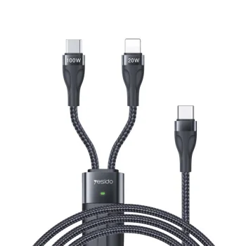Кабель 2в1 Yesido CA87 Type-C на Type-C и Lightning 100W 1.4м, черный