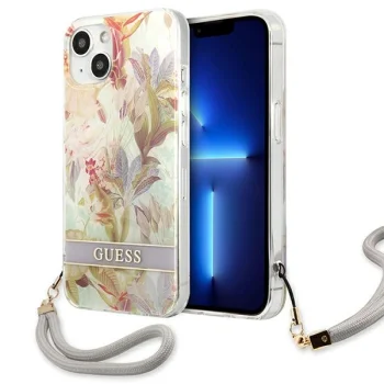 Чехол Guess Flower Strap для iPhone 13 mini, фиолетовый