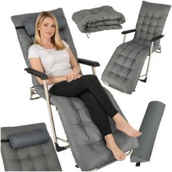 Folding Garden Sun Lounger with Cushions and Armrests, Grey