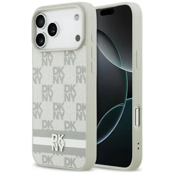 DKNY rūtiņu raksta vāciņš ar drukātām svītrām iPhone 17 Pro Max — bēšs | Phone Case Cover
