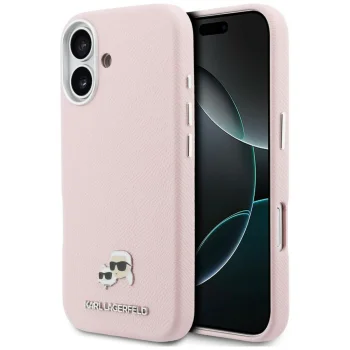 Karl Lagerfeld Karl & Choupette Head Pins Saffiano MagSafe чехол для iPhone 17 – розовый