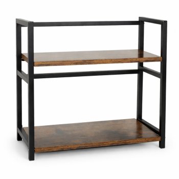 Divlīmeņu virtuves plaukts organizators uz galda virsmas, rustikāli brūns