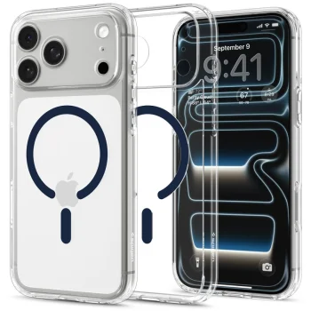 Spigen Ultra Hybrid MagSafe case for iPhone 18 Pro / 17 Pro, clear navy blue