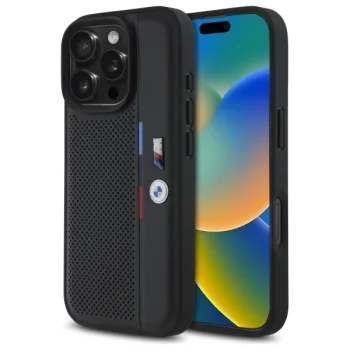 BMW M perforēts trīskrāsu detaļu līnijas korpuss iPhone 16 Pro Max - melns | Perforated Tricolor Detail Line Case...