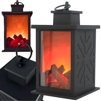 Decorative LED Fireplace Lantern with Moving Flame Effect, Black