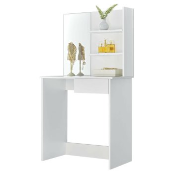 Modern Dressing Table with Large Mirror and Shelves ModernHome, White