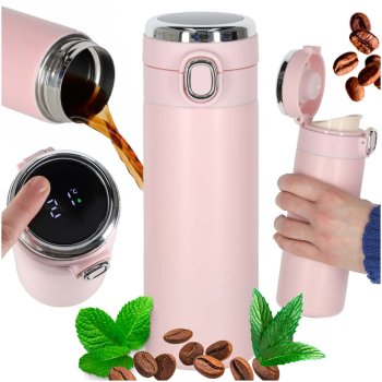 Termokrūze ar LED temperatūras displeju un snīpi 420ml, rozā