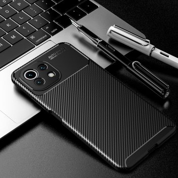 Xiaomi Mi 11 Lite Shock-proof Carbon Fiber Texture Ultra Slim TPU Phone Case Cover, Black | Telefona Vāciņš Maciņš...