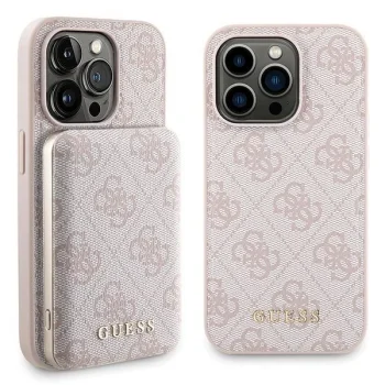 Apple iPhone 15 Pro 6.1'' Guess 4G Metal Logo + 5000mAh MagSafe Power Bank Case Cover, Pink | Telefona Maciņš Vāks...