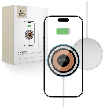 Tech-Protect QI15W-A30 MagSafe induktīvā lādētājs ar USB-C kabeli - sudraba