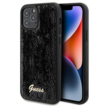 Guess iPhone 12 / 12 Pro Case Sequin Script Metal, Black