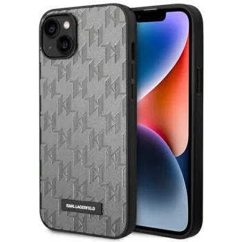 Karl Lagerfeld Saffiano Mono Metal Logo Case for iPhone 14, Gray