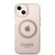 Apple iPhone 13 6.1\'\' Guess Gold Outline Translucent MagSafe Case Cover, Pink | Чехол Кейс Бампер...