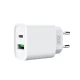 XO CE02A Wall Charger 20W USB + USB Type C + Charging Data Cable ( Type C to Apple Lightning ) 3A, White | Uzlādes...