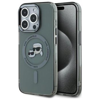 Karl Lagerfeld iPhone 15 Pro Max Case HC MagSafe IML Metal KC Heads, Black