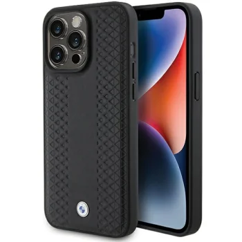 BMW Leather Diamond Pattern Case for iPhone 15 Pro 6.1" - Black