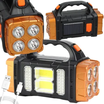 Portable LED COB Solar Flashlight with Powerbank Function, Gold