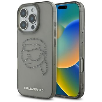 Karl Lagerfeld IML Rhinestones Karl Head vāciņš iPhone 16 Pro, Melns
