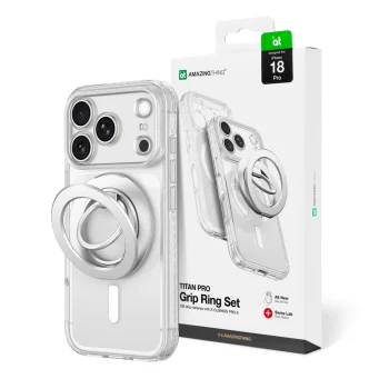 Чехол для iPhone 18 Pro AmazingThing Titan Pro Lens Ring Set, MagSafe, прозрачный
