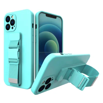 Силиконовый чехол Rope Case с ремешком для iPhone 12 Pro, светло-синий