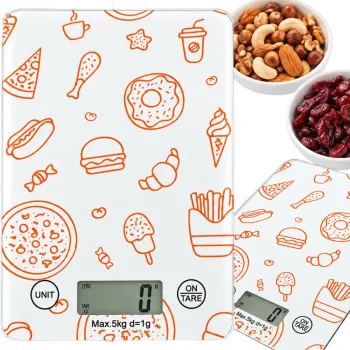 Elektroniskie stikla virtuves svari 5 kg / 1 g ar taras funkciju un LCD displeju