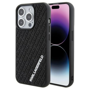 Karl Lagerfeld iPhone 15 Pro Case 3D Rubber Multi Logo, Black