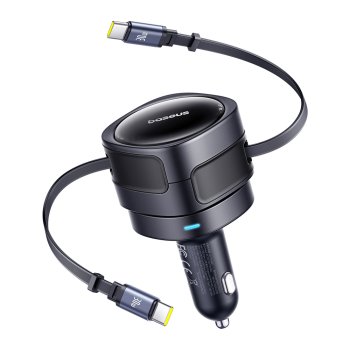 Auto Lādētājs Baseus Enjoyment Max 60W ar 2x Izvelkamiem USB-C Vadiem - Melns | Phone Car Charger