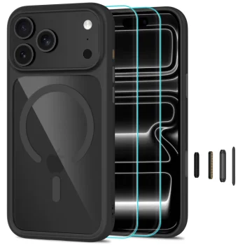 Tech-Protect MagOne CC MagSafe vāciņš un 2 aizsargstikli iPhone 18 Pro Max / 17 Pro Max, Clear Black