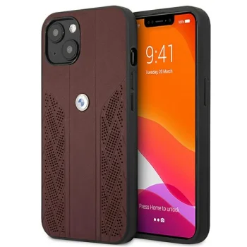 Чехол BMW для iPhone 13 mini Leather Curve Perforate, красный