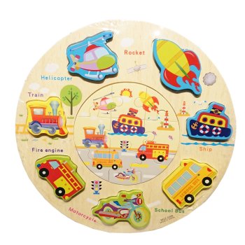 Round Wooden Vehicle Shape Puzzle for Toddlers