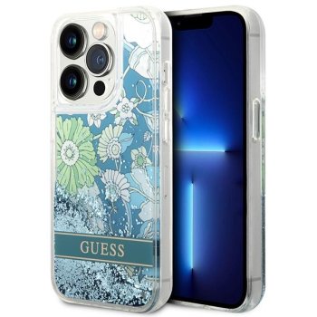 Guess Flower Liquid Glitter vāciņš iPhone 14 Pro Max - zaļš