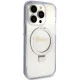 Guess Ring Stand Script Glitter MagSafe vāciņš iPhone 15 Pro, caurspīdīgs