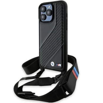 BMW iPhone 15 Pro Max Case M Edition Carbon Stripe & Strap, Black
