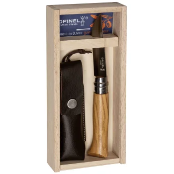Opinel No. 08 kabatas nazis ar olīvkoka rokturi un maksti